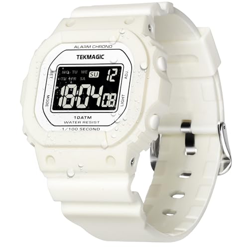 TEKMAGIC 10 ATM Wasserdicht Sportuhr für Damen und Mädchen Schwimmen und Tauchen, Wecker, Stoppuhr, Timer, Doppelzeit, Kalender, 12 und 24 Stunden Format Umschaltbar von TEKMAGIC