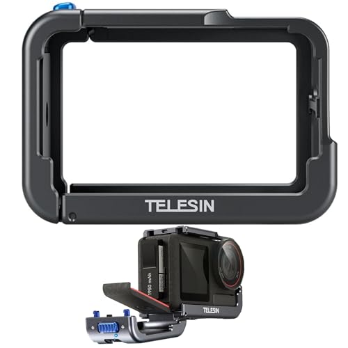 TELESIN Ultraleichter Kamerakäfig aus Aluminium für DJI Action 5 Pro Action 4 Action 3, passt mit ND CPL-Objektivfilter, Schutzrahmengehäuse mit 1/4 Kaltschuh für Video-Lichtmikrofon von TELESIN