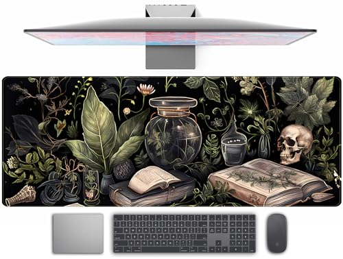 Dark Academia Schreibtischunterlage, Mauspad, XL, erweitert, groß, Gaming-Schreibtischunterlage, Mauspad, mystische grüne Pflanze, Computer, Laptop, Tastatur und Mauspad, Schreibtischschutzmatte für von TENG DA QING