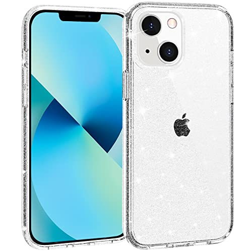 TENOC Handyhülle kompatibel für iPhone 13, Klar Glitzer Bling Sparkle Case Schutzhülle Slim Cover für Mädchen Frauen von TENOC