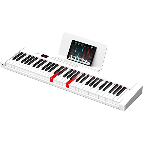 TERENCE Piano 61 Tasten Klaviertastatur mit 1750mAh Batterie unterstützung MIDI USB-Schnittstelle Piano-Anwendung mit Bluetooth Notenständer Aufkleber Audiokabel Kopfhörer Netzteil Weiß von TERENCE