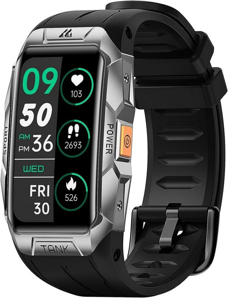 TESOFIT Fur Herren, 100M wasserdicht Fitness Tracker 70+ Sportmodi Smartwatch (1.47 Zoll, Andriod iOS), mit Gebogenes 3D AMOLED Display, 50+ Tage Akkulaufzeit Schrittzähler von TESOFIT