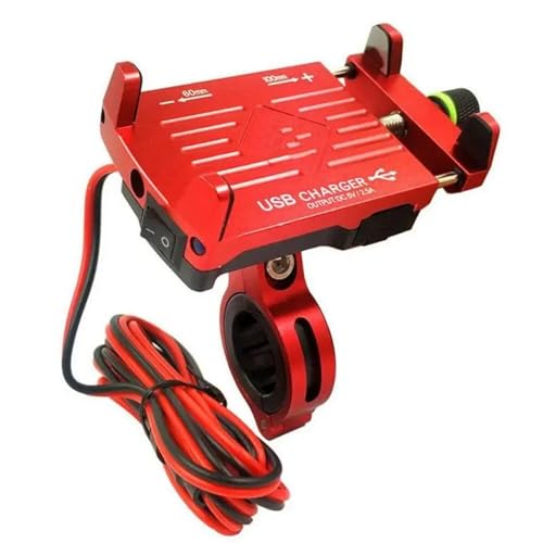 TETARI Fahrrad Handyhalterung Motorrad-Handyhalter Mit USB-Ladegerät Für Motorrad-Lenker GPS-Ständerhalterung 6,5 Zoll Handyhalterung Motorrad Handy Halterung(10 X 7 X 4.5 Red) von TETARI
