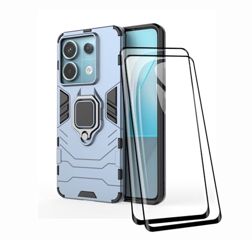 TEYYOS Hülle + Displayschutz [2 Stück] für Xiaomi Redmi Note 13 Pro 5G, TPU/PC Hybrid Stoßfest Armor Bumper Handyhülle [360° Kickstand] mit Gehärtetes Glas Schutzfolie, Blau von TEYYOS