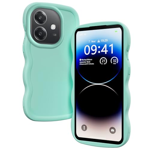 TEYYOS Hülle für Oppo A40 4G/A40m/Oppo A60 5G, Mode Weiche Flüssiges Silikon Handyhülle, Wellen Lockige Form Niedliche Weiche TPU Stoßfestes Handy Schutzhülle, Grün von TEYYOS