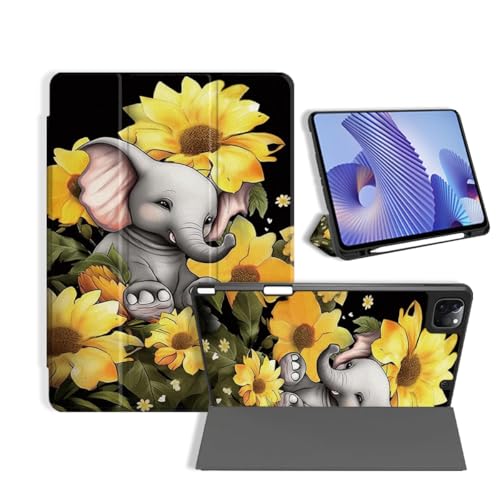 Integrierter Stifthalter, kompatibel mit Apple iPad 9. / 8. / 7. Generation, Sonnenblumen, Elefant, 25,7 cm (10,2 Zoll), Schutzhülle mit Ständer von TGABORFU