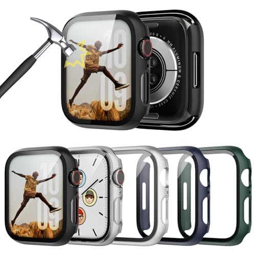 TGKML 5-Stück Kompatibel mit Apple Watch Series 9/8/7 Schutzhülle mit Displayschutzfolie 41mm, Ultradünne Hard Gehäuse Eingebaut Kratzfest Gehärtetes Glas Schutzfolie für iWatch 7 8 9 41mm Zubehör von TGKML