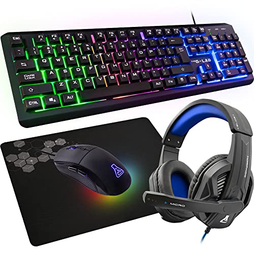 G-LAB Combo SELENIUM - 4-in-1-Gaming-Paket - Beleuchtete-Spielertastatur, US/PL/NL QWERTY-Layout, 3200-DPI-Spielermäuse, In-Ear-Kopfhörer, rutschfeste Mausunterlage - PC Mac PS4 Xbox One Spielerset von THE G-LAB