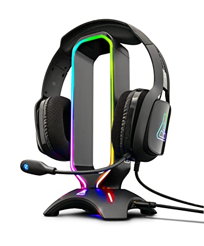 THE G-LAB K-Stand RADON Gaming Kopfhörer Stander - RGB-Hintergrundbeleuchtung, USB-Hub 2 x 2,0, Rutschfeste Basis - Universalhalterung für Gamer-Kopfhörer für PC PS4 Xbox One (Schwarz) von THE G-LAB