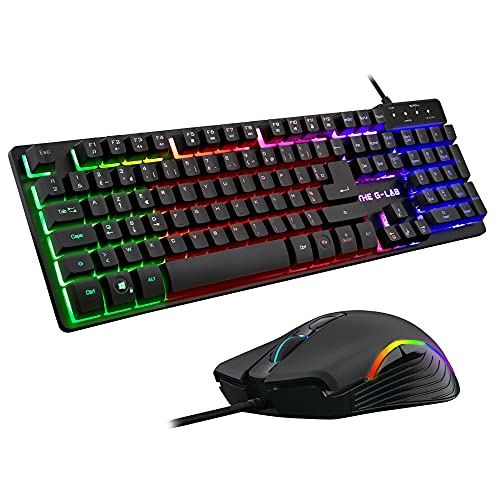 The G-LAB KRYPTON – Kabelgebundene Gaming-Tastatur und Maus RGB Hintergrundbeleuchtung AZERTY USB Anti-Ghosting Gaming Tastatur + Gaming Maus 6 Tasten 3200 DPI – Gaming Pack PC PS4 Xbox One Mac (schwarz) von THE G-LAB