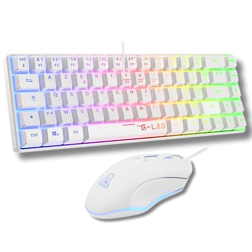 The G-Lab - Combo Hydrogen – Gaming-Tastatur, 60% kabelgebunden, RGB-Hintergrundbeleuchtung, azerty, kompaktes Format + Gaming-Maus RGB, 6 Tasten, 6200 DPI – PC/PS4/PS5 – Weiß von THE G-LAB