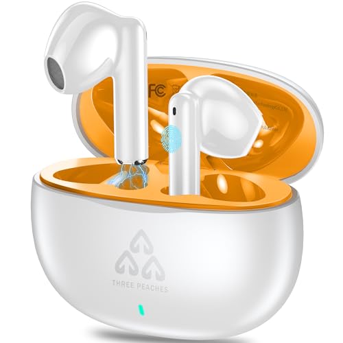 Bluetooth Kopfhörer,Kopfhörer Kabellos Bluetooth 5.3 In Ear Kopfhörer mit Noise Cancelling,Adaptive Geräuschunterdrückung,Kabellose Kopfhörer 40Std ENC Noise Cancelling Earbuds Tiefer Bass,Weiß von THREE PEACHES