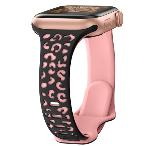 Dünne Leoparden-Gravur Armband Kompatibel mit Apple Watch Armband 41mm 40mm 45mm 44mm 38mm 42mm für Damen, Zweifarbiges Weiches Silikon Sport Armbänder für iWatch SE Ultra2 Series 9 8 7 6 5 4 3 2 1 von THREE PEACHES