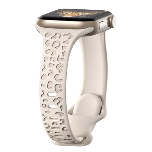 Sport Armband mit Leoparden-Gravur,kompatibel mit Apple Watch Armband 40mm 41mm 44mm 38mm 42mm 45mm 49mm Damen,Schlankes Weiches Silikon Ersatz Armband für iWatch SE Ultra Series 9 8 7 6 5 4 3 2 1 von THREE PEACHES