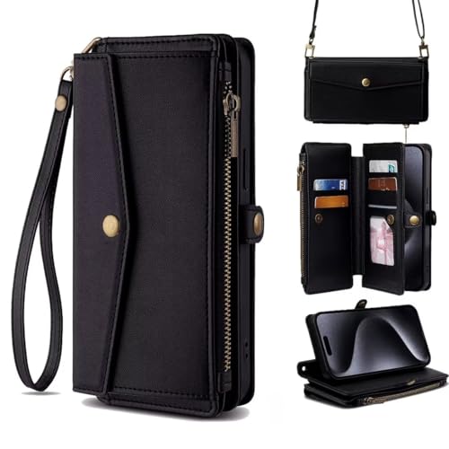 TIANYUE Hülle für LG Velvet 4G/5G, PU-Leder Handtasche Reißverschluss Brieftasche Hülle mit Kartensteckplatz Standfunktionen Schutzhülle für LG Velvet 4G/5G-Schwarz von TIANYUE