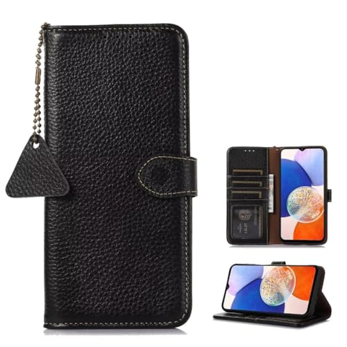 TIANYUE Hülle für Samsung Galaxy A03 Core, Brieftaschen-Hülle mit Litschi-Maserung, Echtleder-Hülle mit 【RFID-Blockierung】, Handyhülle für Samsung Galaxy A03 Core-Schwarz von TIANYUE