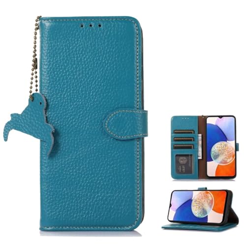 TIANYUE Hülle für Samsung Galaxy A13 4G, Brieftaschen-Hülle mit Litschi-Maserung, Echtleder-Hülle mit 【RFID-Blockierung】, Handyhülle für Samsung Galaxy A13 4G-Blau von TIANYUE