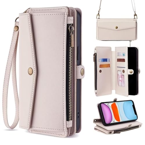 TIANYUE Hülle für Xiaomi Redmi A3 4G, PU-Leder Handtasche Reißverschluss Brieftasche Hülle mit Kartensteckplatz Standfunktionen Schutzhülle für Xiaomi Redmi A3 4G-Weiß von TIANYUE