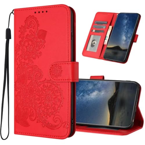 TIANYUE für Oppo Reno12 F 5G Hülle, PU-Leder Wallet Cover für Oppo Reno12 F 5G, Mandala-Muster Hülle für Oppo Reno12 F 5G-Rot von TIANYUE