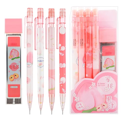 TIESOME 4 Stück Niedlich Druckbleistift Set, 0,5 MM Minenbleistift Pastell Druckbleistifte mit 1 Box 2B Ersatzminen Wiederverwendbar Automatische Mechanische Stifte für Schreiben Skizzieren Zeichne von TIESOME