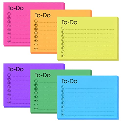 TIESOME 6 Pack to Do Liste Haftnotizen, 300 Blätter to Do selbstklebend zu tun Haftnotizen mit Linie, Farben selbstklebend Memo Haftnotizen Notizblock Bulk Home Office Schule Planer Reminder von TIESOME