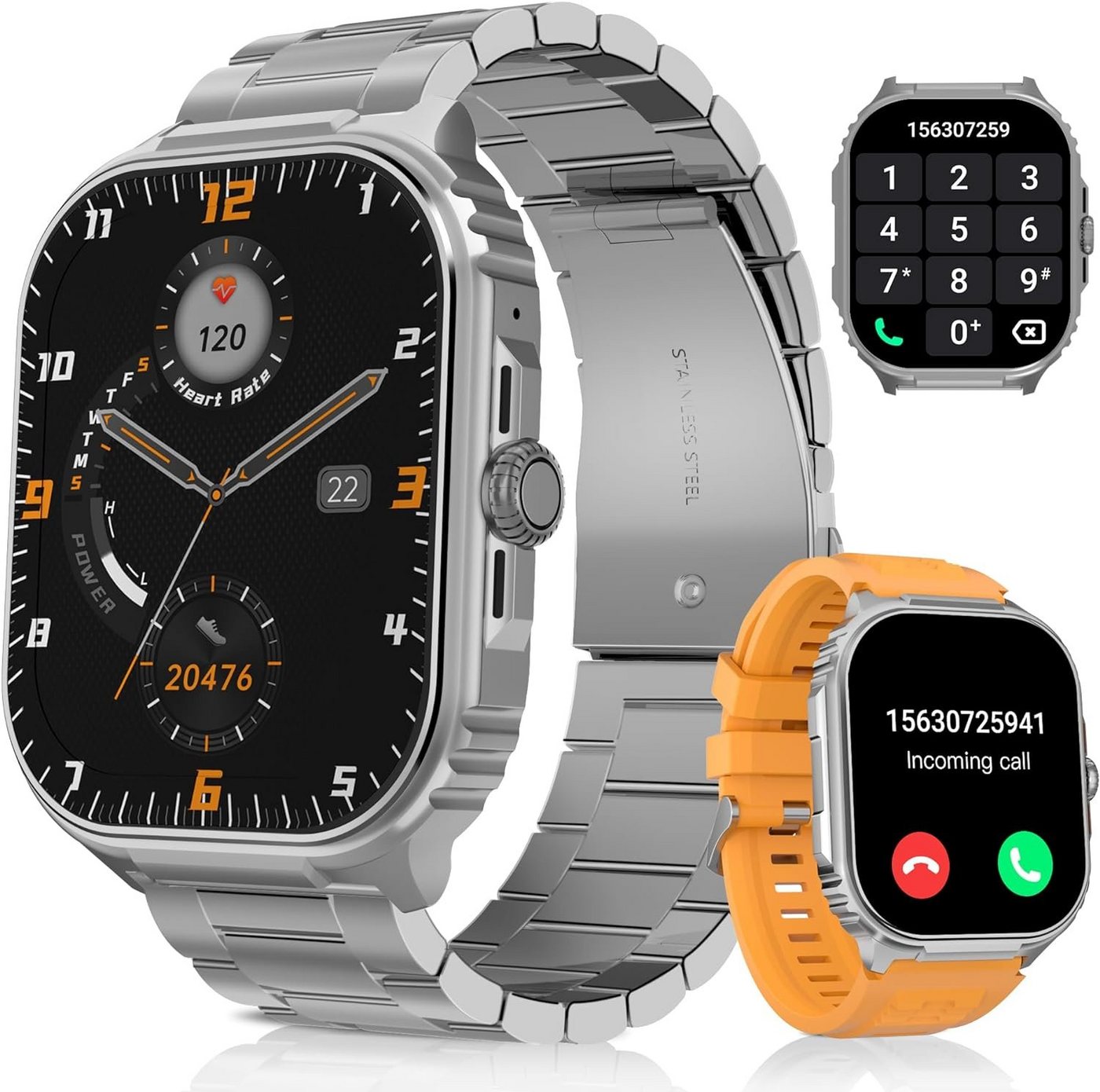 TIFOZEN Herren's HD-Touchscreen IP68 Sportuhr Militär Smartwatch (2,01 Zoll), mit Telefonfunktion Herzfrequen Schlaf Monitor Aktivitäts Tracker von TIFOZEN