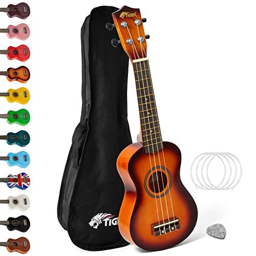 TIGER UK7- Ukulele für Anfänger enthält eine Gig Bag, ein Filzplektrum, einen Satz Ersatzseiten mit Aquila Saiten - Sunburst TIGER UK7- Ukulele für Anfänger enthält eine Gig Bag, ein Filzplektrum, einen Satz Ersatzseiten mit Aquila Saiten - Sunburst von Tiger
