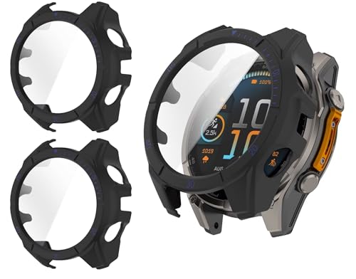 TINGYR 2 Stück Hülle Kompatibel mit Garmin Fenix 8 47mm Solar, PC + Gehärtetes Glas zum Schutz des Bildschirms, Anti-Drop, Schutzhülle Kompatibel mit Garmin Fenix 8 47mm Solar. von TINGYR