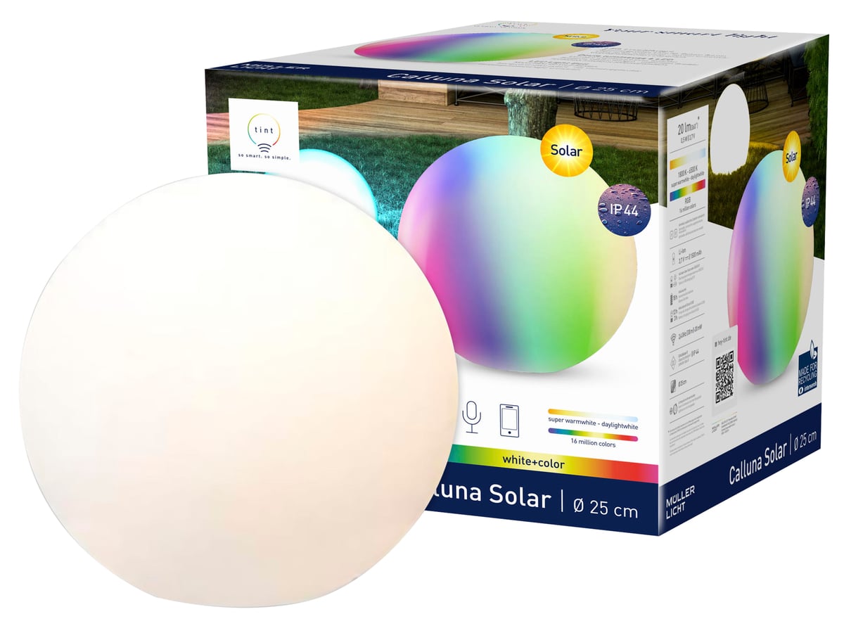 TINT Müller-Licht Solar LED-Gartenleuchte Calluna, Ø 25 cm, RGB+W von TINT