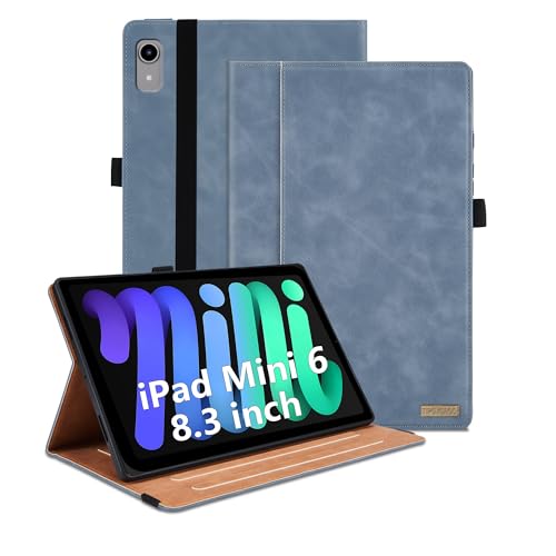 TIPOYOROOS Schutzhülle für iPad Mini 6, 2021, Multi-Winkel-Ansicht, Smart-Cover mit Tasche, Business-PU-Leder mit Kartenschlitz, für Mini 6. Generation 8,3 Zoll Tablet, Grau von TIPOYOROOS