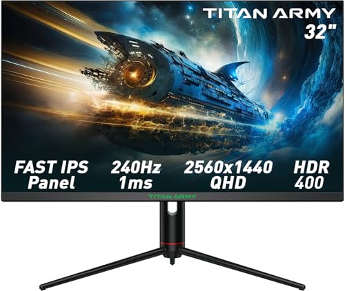 TITAN ARMY 240Hz 1440P Gaming Monitor 32 Zoll, QHD 2560 x 1440 Fast IPS 1ms GTG Adaptive-Sync Rahmenloser Monitor, HDR400, 97% DCI-P3, Low Blue Light, Verstellbarer Ständer, DP & HDMI x2, P32A2S2 von TITAN ARMY