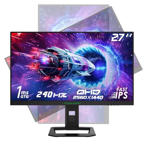 TITAN ARMY 27 Zoll 240Hz QHD Gaming Monitor, Fast IPS, 2K 2560 x 1440p 1ms Monitore, G-Sync & FreeSync, 135% sRGB HDR400 PC Bildschirm, Höhenverstellung, VESA, HDMI 144Hz, DP 240Hz, P2710S von TITAN ARMY