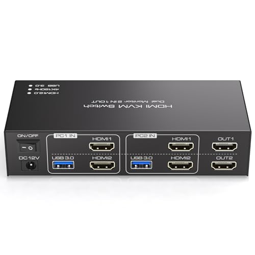 TJCXELE 4K120Hz HDMI KVM Switch 2 PC 2 Monitore USB 3.0 KVM Umschalter Dual Monitor für 2 Computer teilen 2 Monitore und 4 USB Ports mit DC 12V/1A Adapter & Desktop Controller von TJCXELE