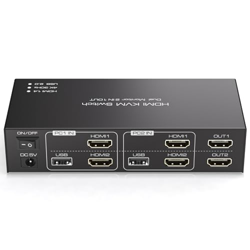 TJCXELE KVM Switch 2 PC 2 Monitore 4K30Hz USB 2.0 KVM-Switches 2 Monitore für 2 PC Teilen Sie 2 Monitore und 4 USB Geräte Unterstützung für den Extended/Copy Modu mit 2 USB Cable&Desktop Controller von TJCXELE