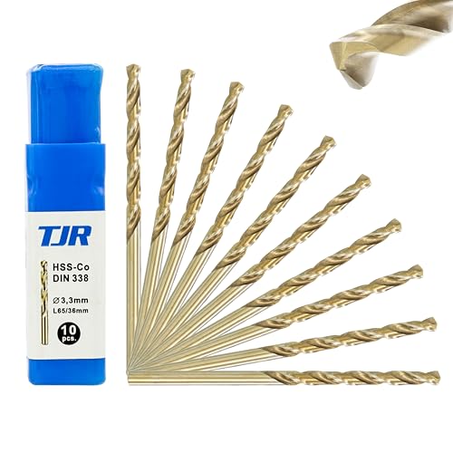 TJR® HSS-E M35 Ø 3,3mm Kobalt Spiralbohrer Stufen 10 Stück Selbstzentrierend Metallbohrer DIN 338 Typ N 135° von TJR