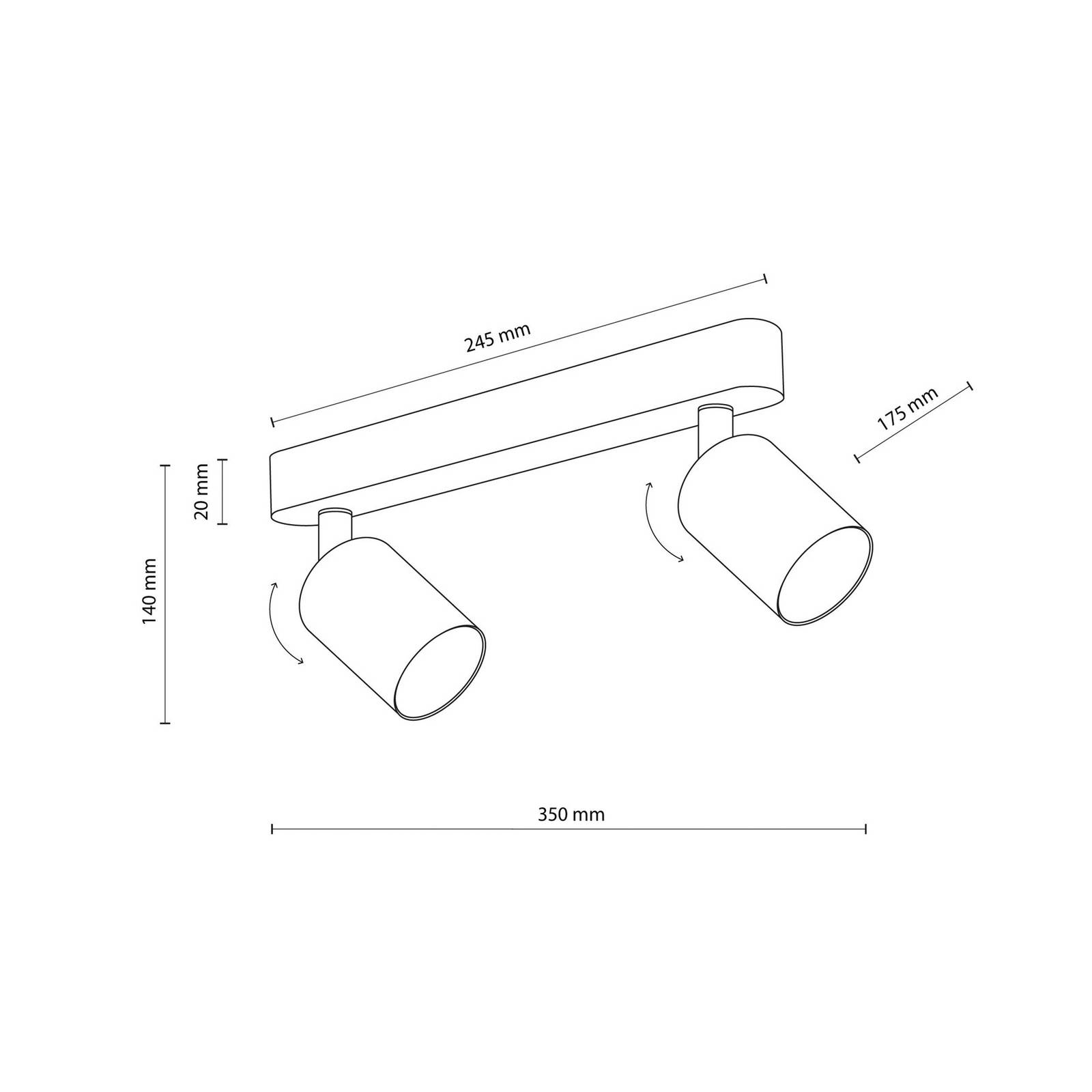 Deckenstrahler Livia, rosafarben, Länge 35 cm, Stahl, 2-flg. von TK Lighting