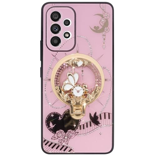 TKMore Glänzende Handyhülle für Samsung Galaxy A53 5G, eingelegt mit glänzenden Strasssteinen, drehbarer Metallständer, Halterung, unterstützt magnetisches Laden, Weißgold, Rosa, 3 Farben (Rosa) von TKMore