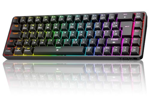 TMKB T68 Gaming Tastatur,60% Kabellos Mechanische RGB Tastatur mit Bluetooth/2.4G/Typ-C,Compact 68 Tasten Anti-Ghosting,Deutsches QWERTZ Layout,Blue Clicky Switch,Schwarz von TMKB Technology Mechanical KeyBoard