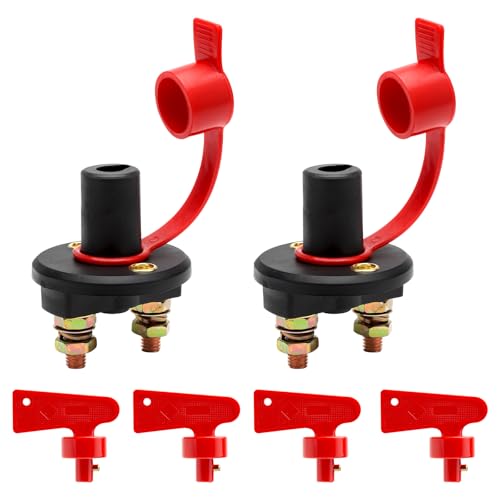 TNSLAND 2 Stück Batterie Trennschalter 12V - 24V, Batterietrennschalter 12V mit 4 Schlüssel, Hauptschalter 12V mit Wasserdichtem Deckel, Batterieschalter 12V Trennschalter für Fahrzeug Boot Auto KFZ von TNSLAND