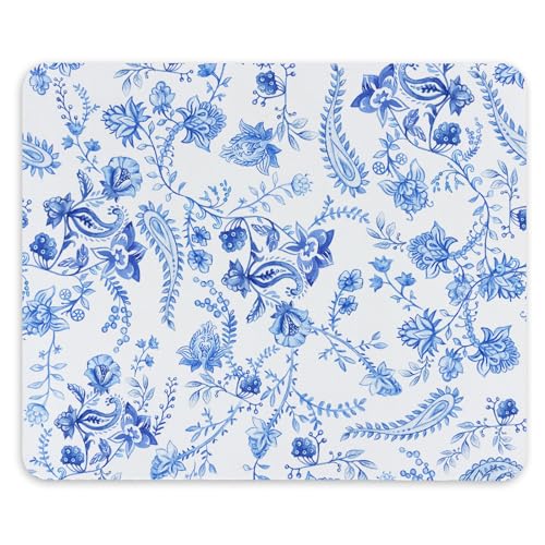 TNUW Blaues Chinoiserie-Mauspad, Boho-Blume, abstrakte, rutschfeste Gummimatte, Mauspad für Zuhause, Büro, Schlafsaal, Schreibtischdekoration, Bürobedarf, Geschenke für Frauen und Mädchen von TNUW