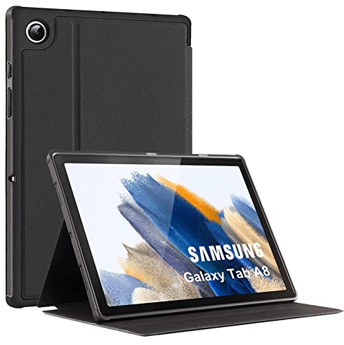 TOKILO Hülle für Samsung Galaxy Tab A8 10,5-Zoll 2022 (SM-X200/X205/X207), Schlanke Premium PU Ledertasche mit weicher Gummi-Rückseite, Auto Wake/Sleep, Verstellbarer Ständer (Schwarz) von TOKILO