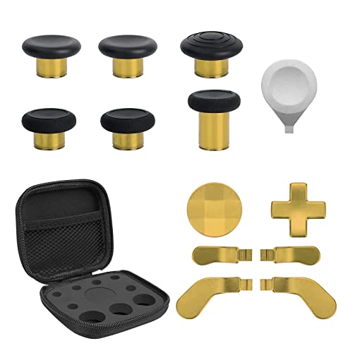 TOMSIN 13-in-1 Xbox Elite Series 2 Controller-Zubehör, Ersatz-Set, 6 Metall-Thumbsticks, 2 D-Pads, 4 Paddel und 1 Einsteller für Xbox Elite Controller Serie 2 Core Zubehörteile (Chrom-Gold) von TOMSIN