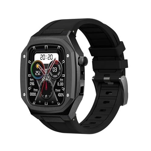 TONECY Uhrengehäuse aus Legierung für iWatch Serie SE, Abdeckung für Apple Watch 7, 6, 5, 4, 44/45 mm, luxuriöses Metall, Gummi, Edelstahl, Uhrenzubehör von TONECY