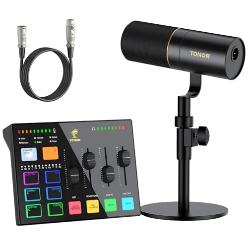 TONOR Audio Interface und Mikrofon Set, Podcast Equipment Set, USB Audio Mixer mit RGB, XLR Dynamic Microphone mit Studio Sound Qualität, Komplettpaket für Content Erstellung, Gaming, Streaming von TONOR