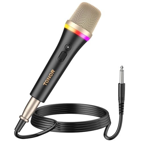 TONOR Dynamisches Karaoke Mikrofon, RGB XLR Gesangsmikrofon zum Singen, Handmikrofon mit 5M Kabel, Schwarzes Supernieren Microphone für Live/Bühne/Lautsprecher/Studio/Zuhause/Party von TONOR