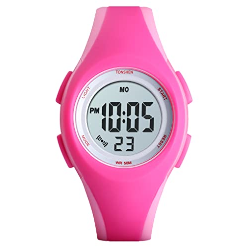 TONSHEN Jungen und Mädchen Uhren Kinderuhr Digitaluhr Sportuhr Outdoor 50M Wasserdicht LED Elektronik Alarm Stoppuhr Armbanduhr (Rot) von TONSHEN