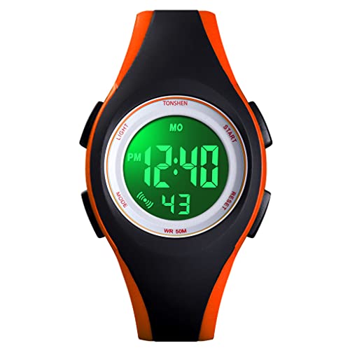 TONSHEN Jungen und Mädchen Uhren Kinderuhr Digitaluhr Sportuhr Outdoor 50M Wasserdicht LED Elektronik Alarm Stoppuhr Armbanduhr (Schwarz2) von TONSHEN