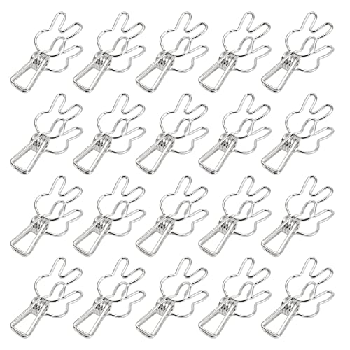 TOOLSGO 20 Stück kleine Binderclips kreatives Design Hasenmuster Vielseitig Einsetzbar Galvanisiert Hohlmetall Starker Federclip Silber von TOOLSGO