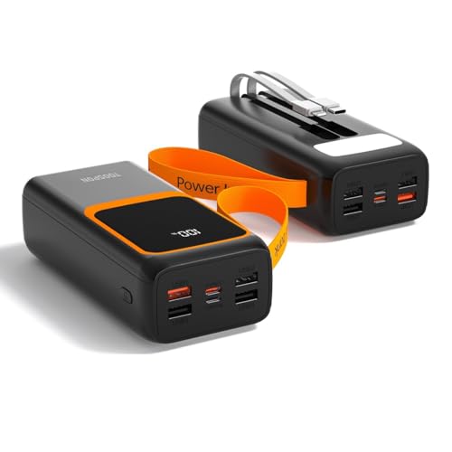 Power Bank 50000mAh Powerbank mit großer Kapazität 22.5W/PD20W(USB C Output & Input) mit eingebautem Kabel Externer Handyakkus mit Schnellladefunktion für Smartphones, Tablets usw. von TOOSPON