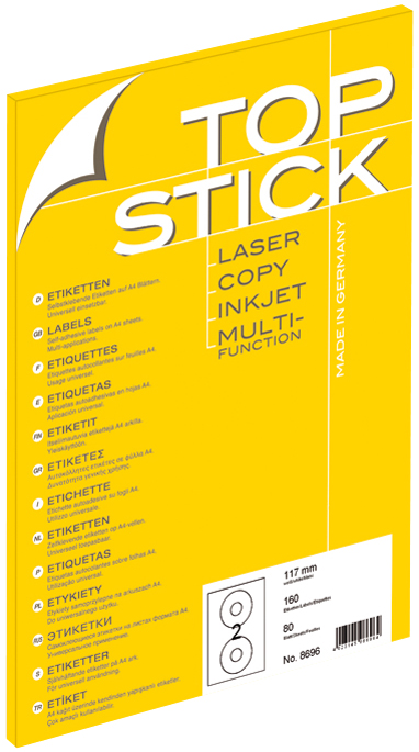 TOP STICK CD-Etiketten Maxi, Durchmesser: 117 mm, weiß von TOP STICK